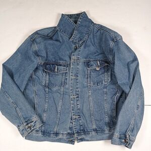 Vtg Marlboro Red star Blue Cotton Jean Denim Jacket Trucker Dad 90s Medium